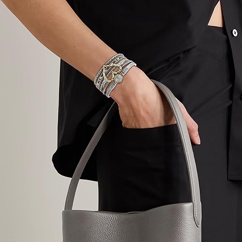 Miniatura 3 de Long tiantian Pulseras de cuero para mujer, pulseras bohemias con cuentas de cristal con cierre magnético, pulsera bohemia de varias capas, regalos