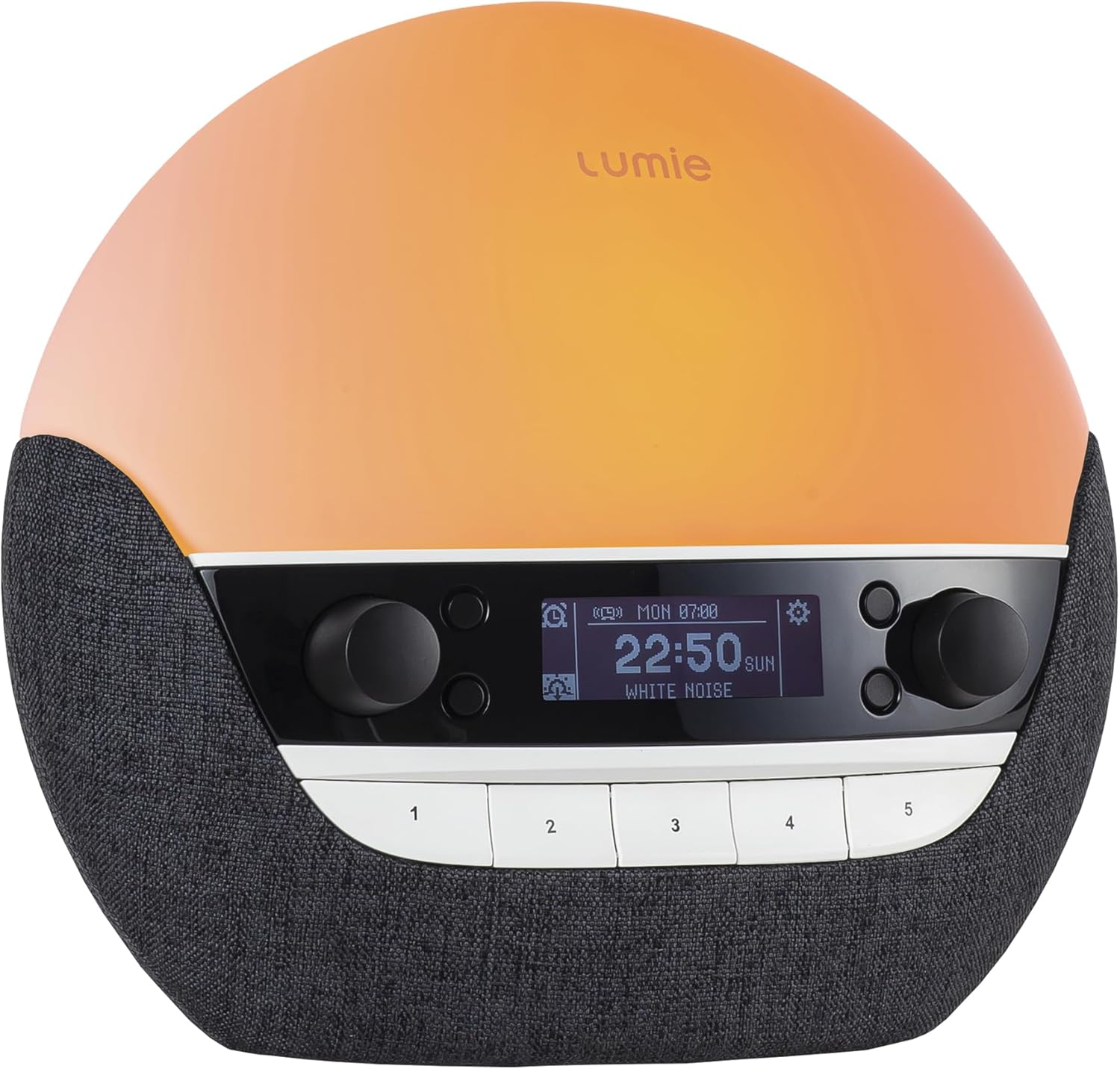 Lumie Bodyclock Luxe 750Dab displaying radio information