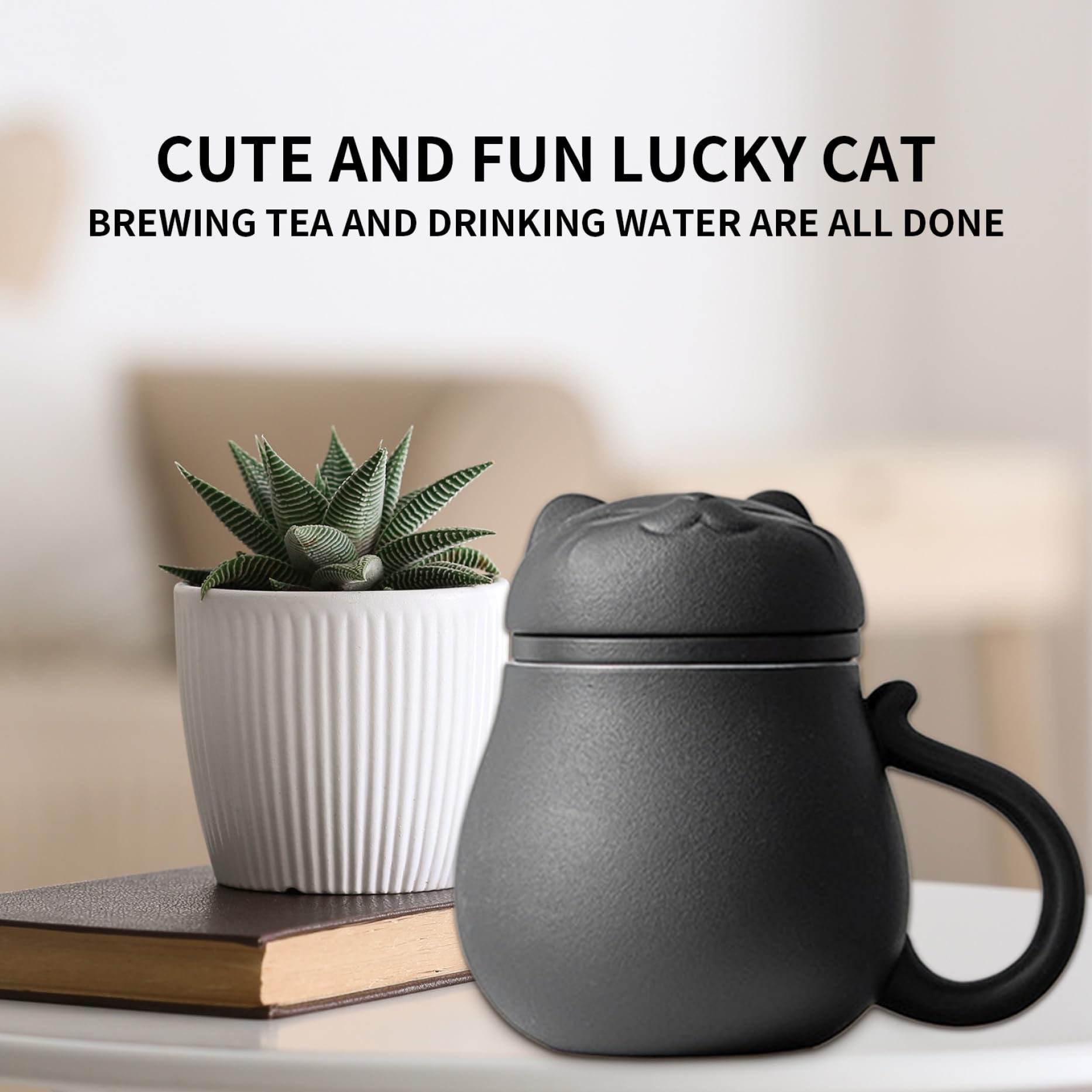 Tazza infuser per tè tazza di tè carino tazza di tè tazza di tè con coperchio e filtro per immergere tè a foglie sciolte, regalo per le vacanze, regalo di compleanno, casa calda 400 ml (nero)