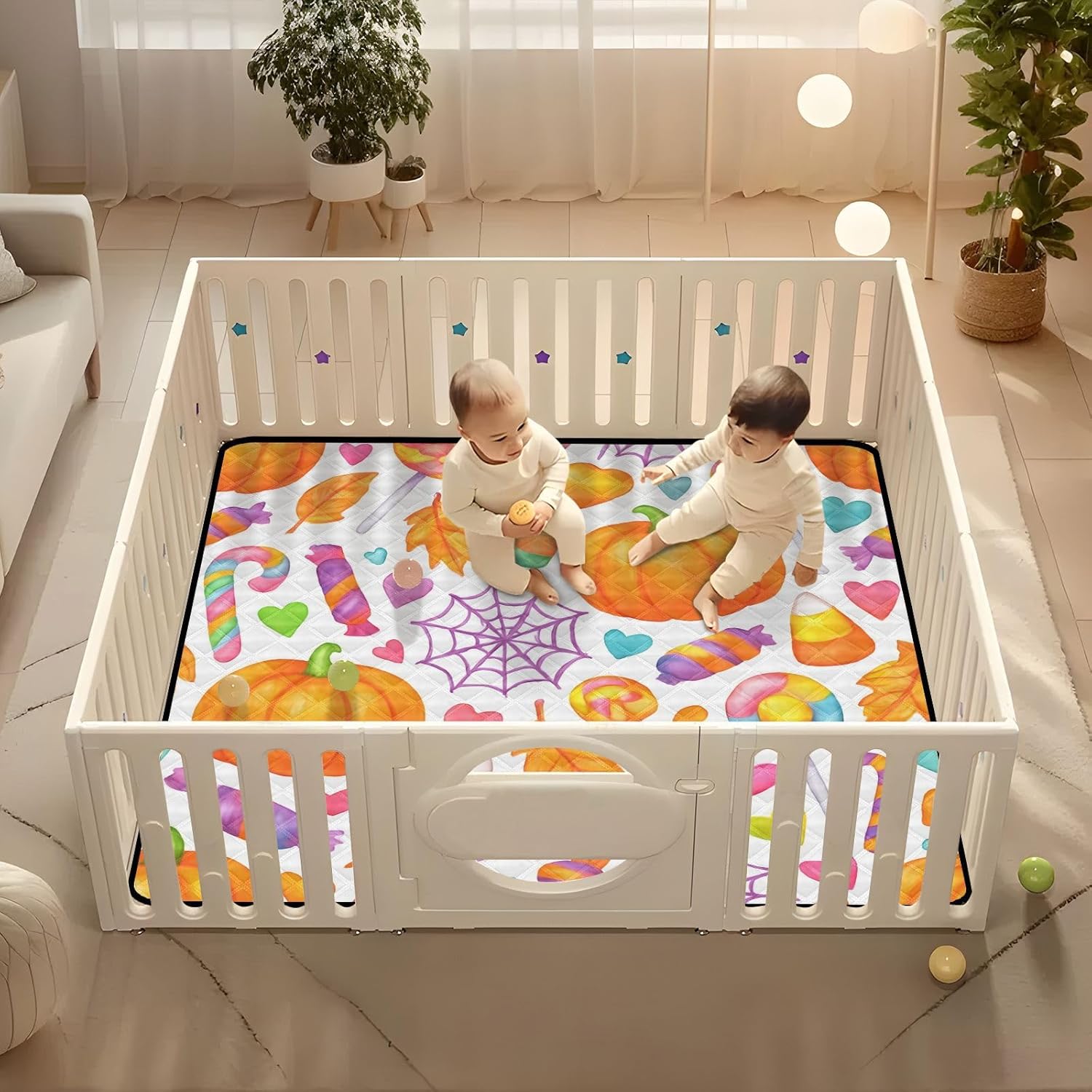 Graffiti Pumpkins & Candy Baby Play Mat, 50“ X 50” Washable Folding Crawling Mat, Baby Floor Mat, Soft, Non-Slip