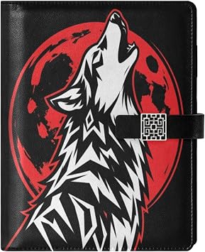 Wolf Howling Red Moon A5 Binder 6 Ring Refillable PU Leather Notebook Journal with Magnetic Buckle Closure Loose Leaf Travel Office Planner Budget Binder Notepad Portfolio,