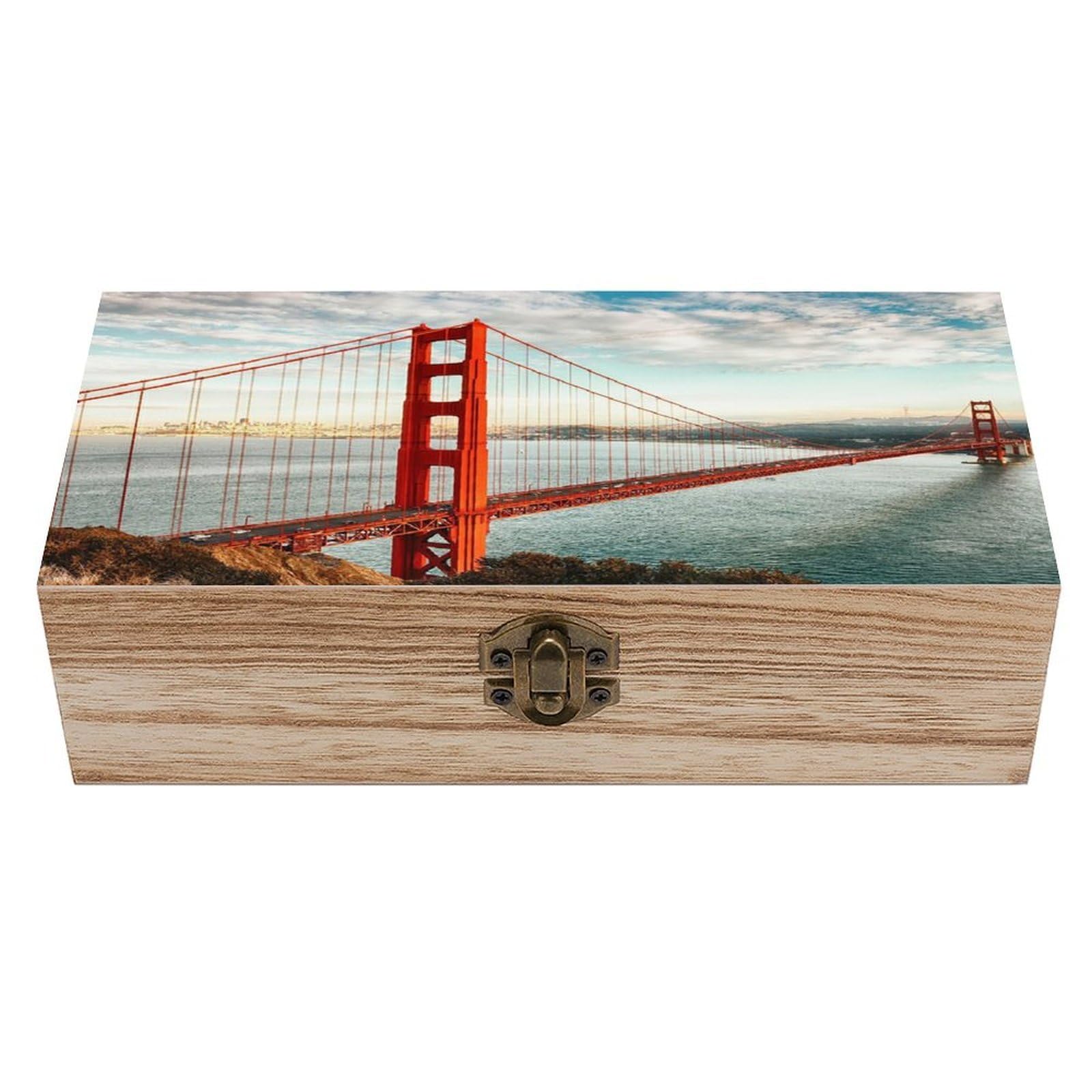asbwuo Golden Gate Bridge Wood Keepsake Box Wooden Box with Hinged Lid