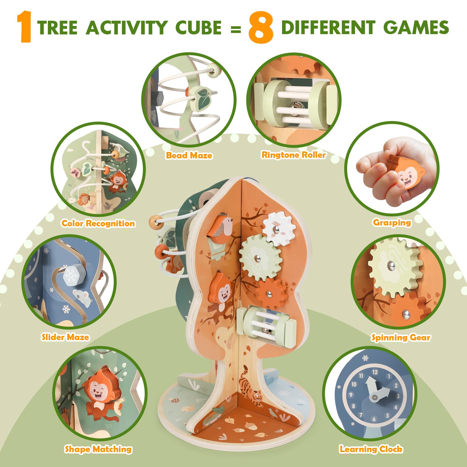 Juguetes Montessori para niños de 1 año, cubo de actividades de madera 8 en 1, centro de actividades Montessori para bebés de 1 año o más, juguete educativo para niños pequeños, regalo ideal 2