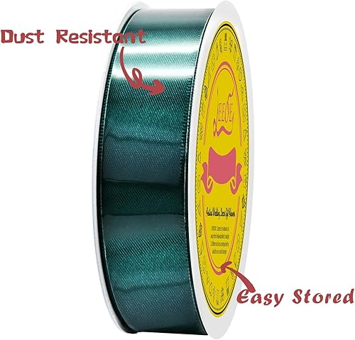 Miniatura 1085 de Cinta de satén verde esmeralda de doble cara de 1-1/2 pulgadas x 50 yardas, cinta de poliéster verde esmeralda para envolver regalos, muy adecuada
