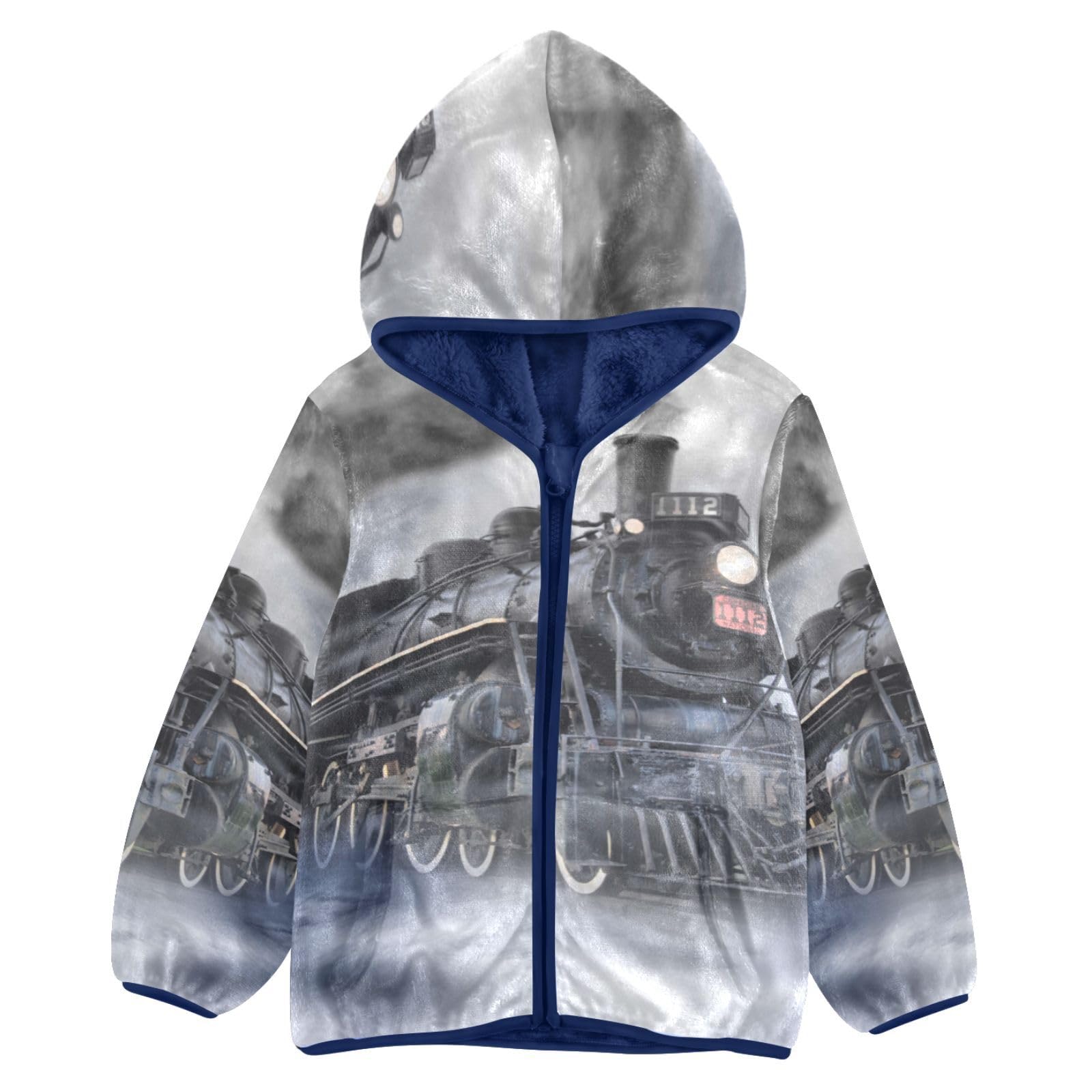 Anantty Girls Multicolor Kids Hooded Coat Vintage Train Soviet Steam Locomotive Fleece Jacket Winter Warm Sweatshirt Outwear For 3-10 Years Boys