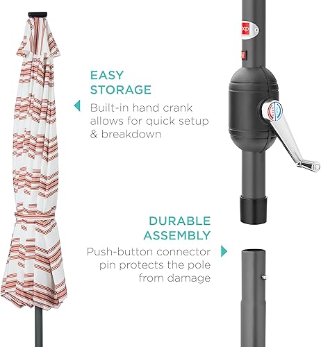 Vista 567 de Best Choice Products - Sombrilla solar de 7.5 pies para exteriores, patio, mesa, mercado, terraza, piscina con inclinación, manivela, luces LED