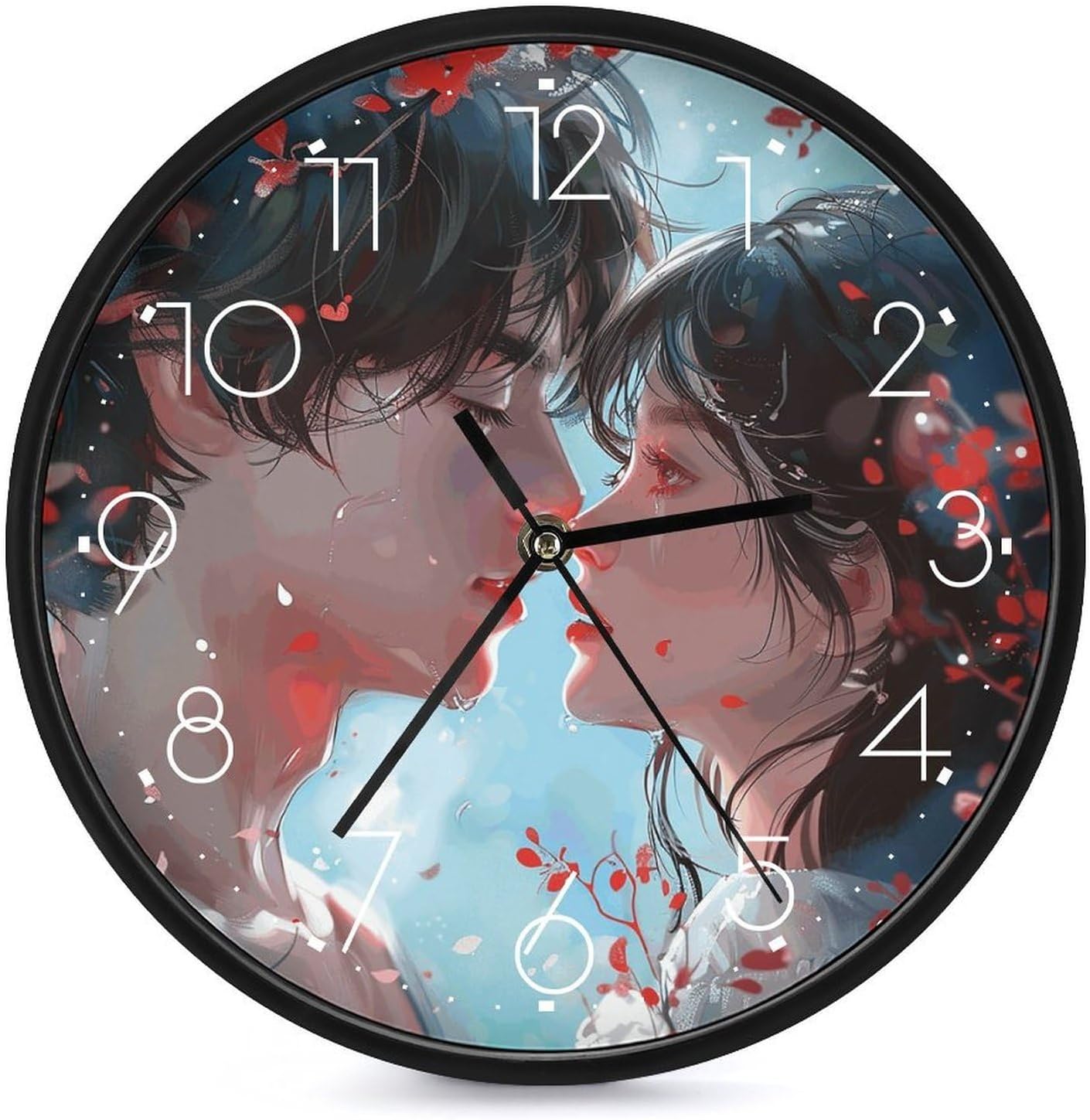Anime Style Couple Round Wall Clock Silent Clock 10 Inch