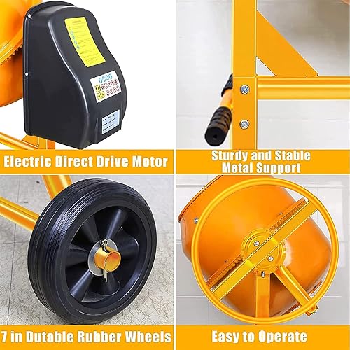 Miniatura 5 de Mezclador de cemento eléctrico de 4,2 CU FT Mezclador de cemento eléctrico 1/2 HP 120 L Máquina mezcladora de cemento de piedra de mortero de