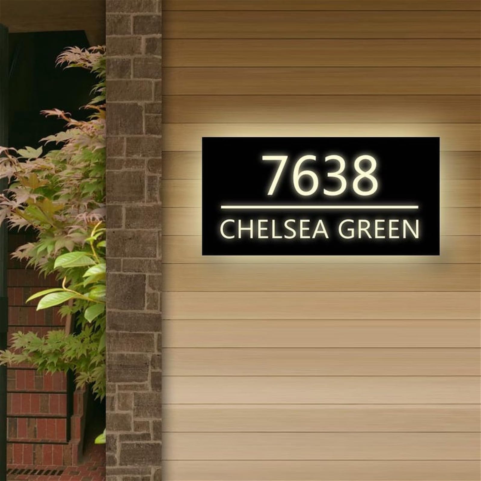Individuelle LED-Hausnummer, beleuchtetes Hausnummernschild, personalisierbar, mit Hintergrundbeleuchtung, Hausnummernschild (mehrfarbig)