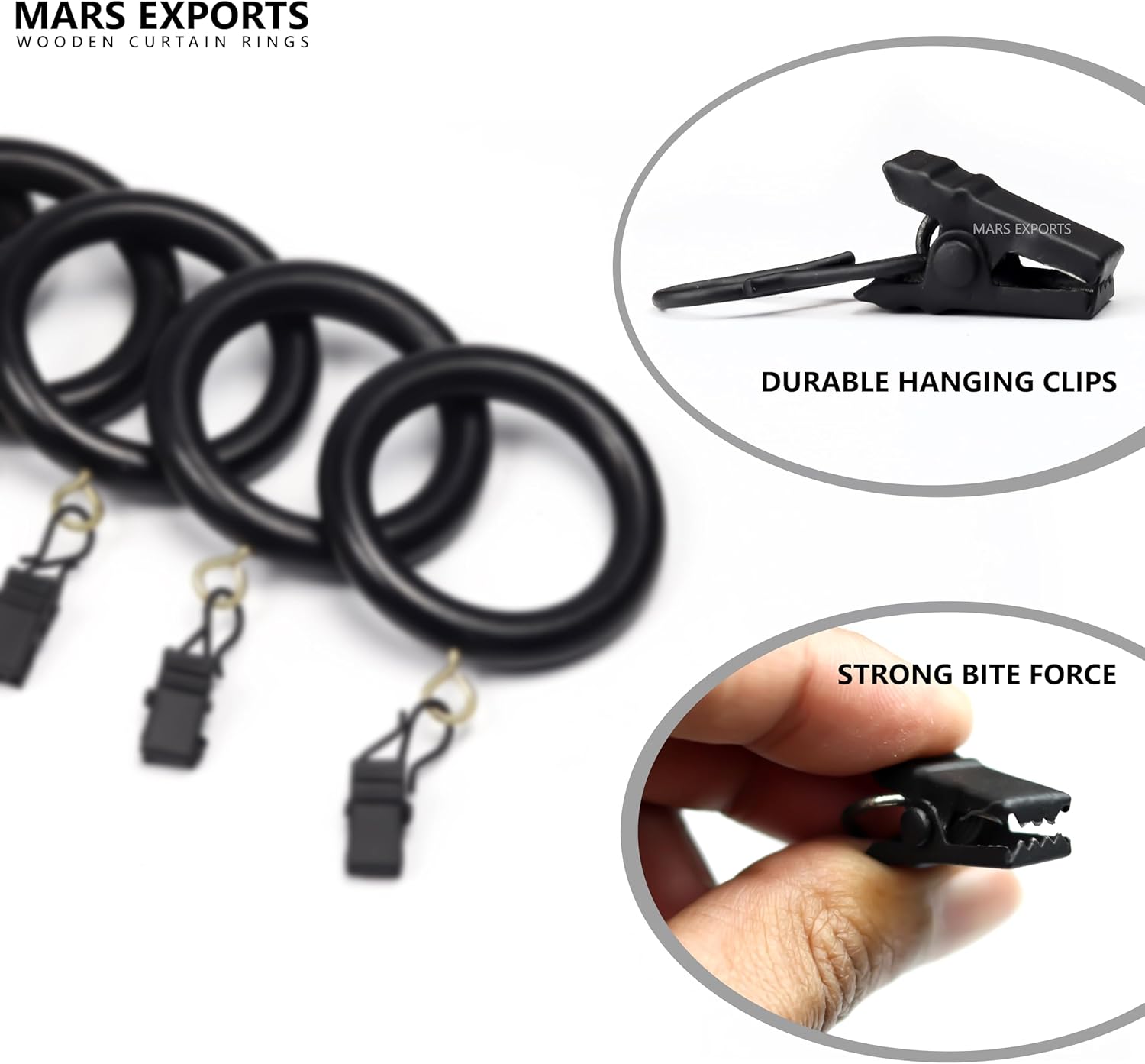 50 Pieces Curtain Rings with Clips Wooden for 1-1.5 inch Rod, Window Shower Curtain Hooks, Dark Wood Curtain Rod Rings with Clips, Wood Curtain Rings with Eyelet, Drapery Rings. (50)