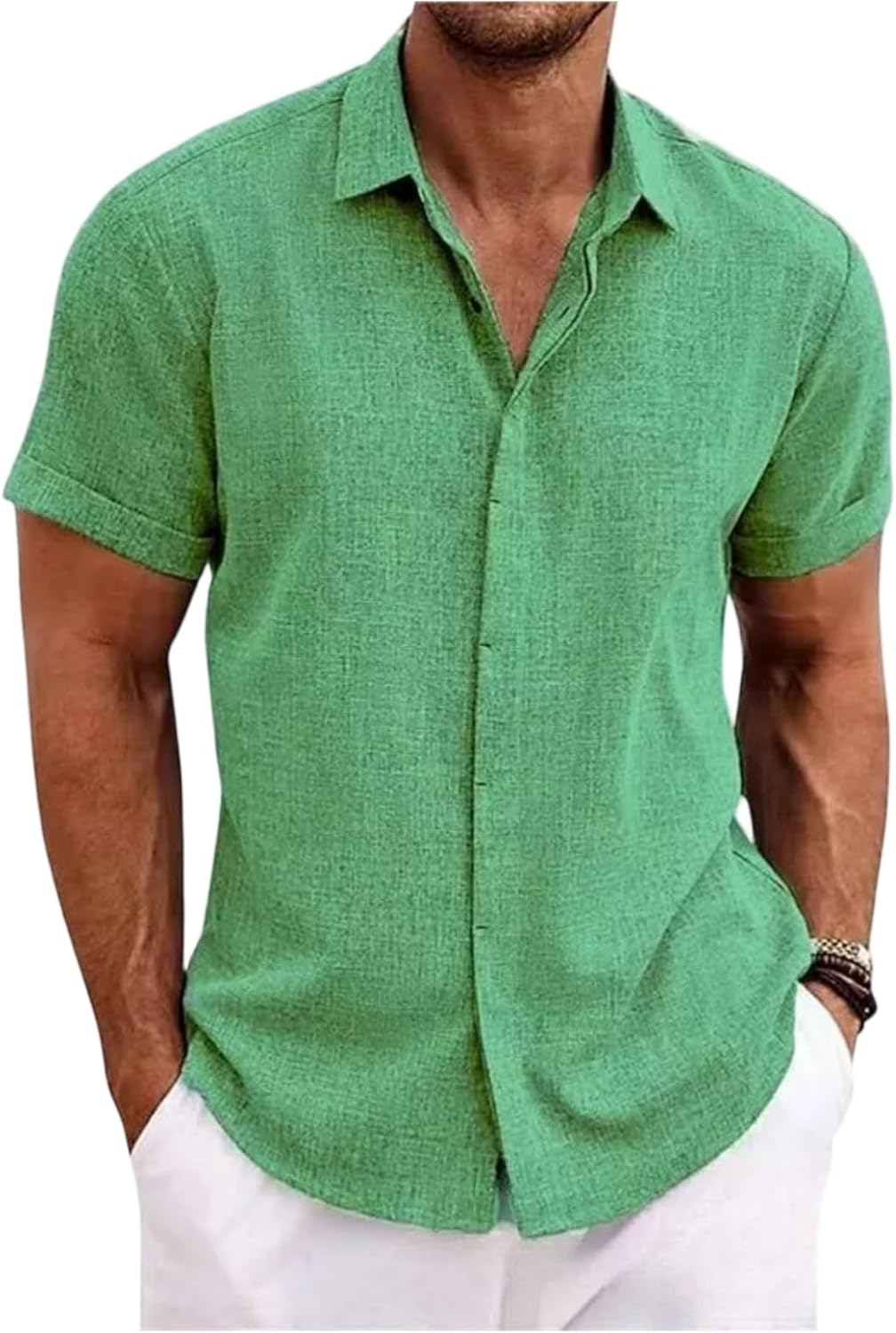 RTRDE Men's Casual Button-Down Shirts Short Sleeve Solid Color Summer Casual Hawaiian Beach Dress Shirts, S-3XL