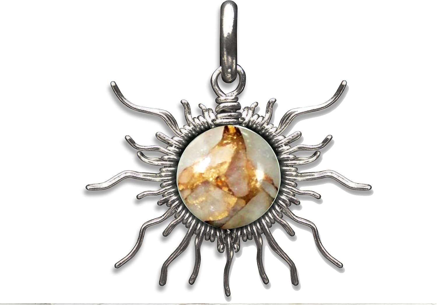 Copper Alabaster Full Sun Wire Pendant- Black Niobium/ Silver/Steel/Copper/Bronze/14K Gold, Rose Gold- Pendant or Bracelet Charm - 37th Anniversary Gemstone Jewelry- Sun Moon Necklace