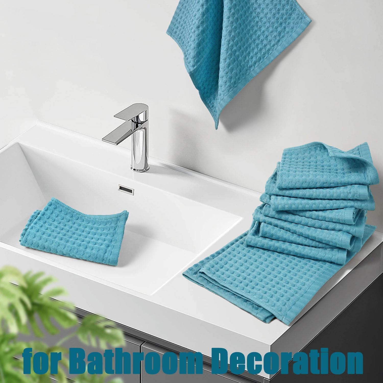 Cleanbear Lake Blue Waffle Washcloths 12 Pack, 13 x 13 Inches, Lightweight and Quick-Dry Face Towels, Soft and Absorbent, Ideal for Bathroom - Image 4