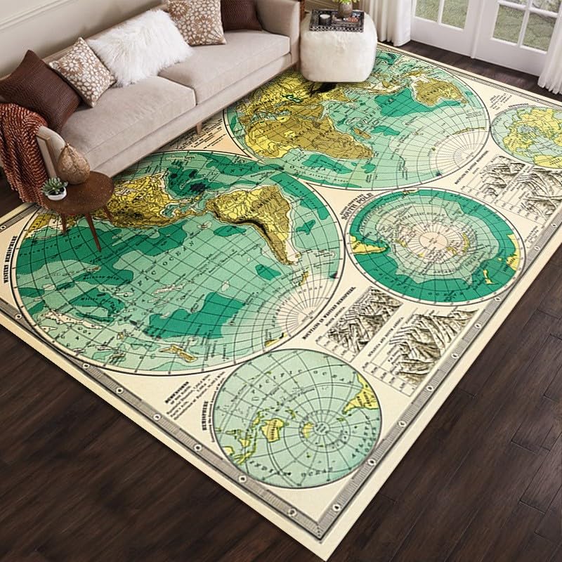 Amazon | ウォッシャブル 地図 テーマ ラグ 折りたたみ式 ヴィンテージ