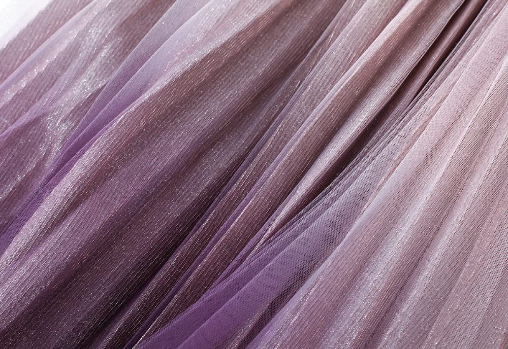 Röcke,Damen Midirock Lila Farbverlauf Elastische Hohe Taille Glitzernder Plissee Tüllrock Mode A-Linie Swing Geraffte Geschichtete Elegante Lange Röcke Für Mädchen Damen,L