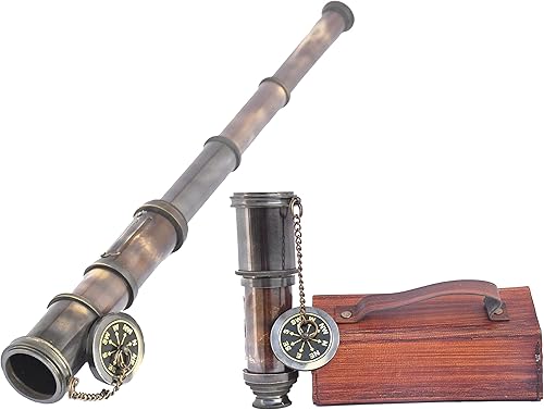 Miniatura 5 de WOANIN 1915 London Brass Maritime 15x Vintage Pirate Spyglass Telescopio - Telescopio pirata funcional de latón y visión clara - Maravilloso regalo