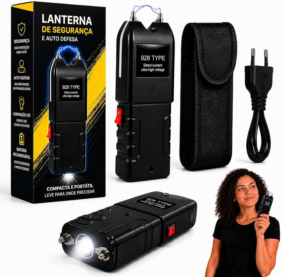 Lanterna Tática Multifuncional 2 em 1 Portátil Recarregável Choque Defesa Pessoal Compacta