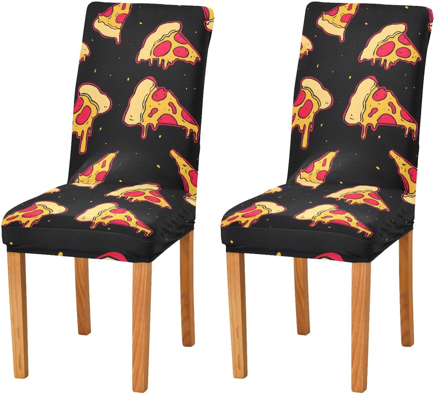 ALAZA Chair Covers for Dining Room, Pizza on Black Stretch Chair Cover Sets Chair Protector Removable Washable for Ktichen Restaurant Hotel