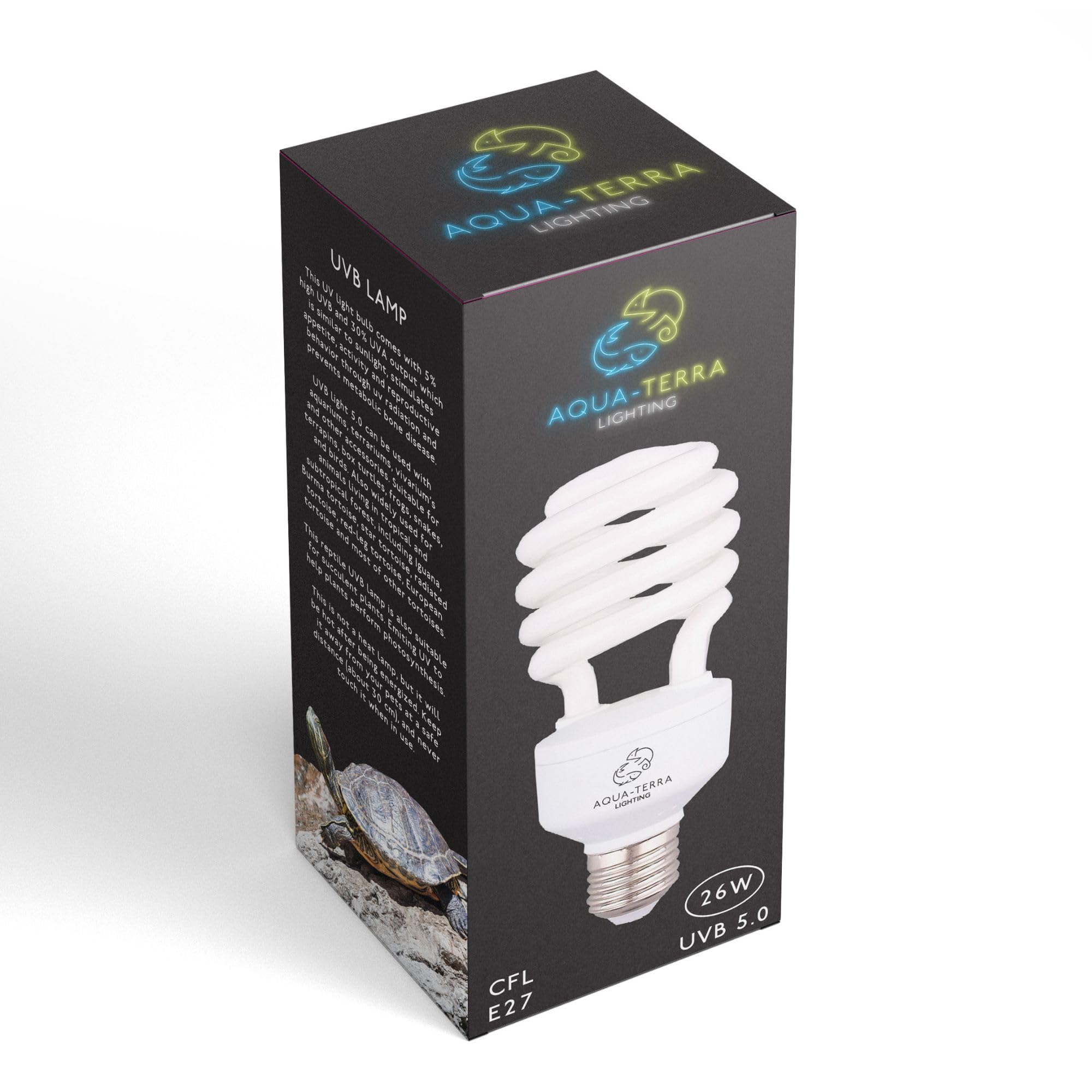 Bombilla UVA UVB tropical 5.0 de 26 W, ideal para acuarios/terrarios con terrapinas, tortugas de caja, ranas, serpientes y pájaros, base de rosca estándar E27, ideal para efecto de