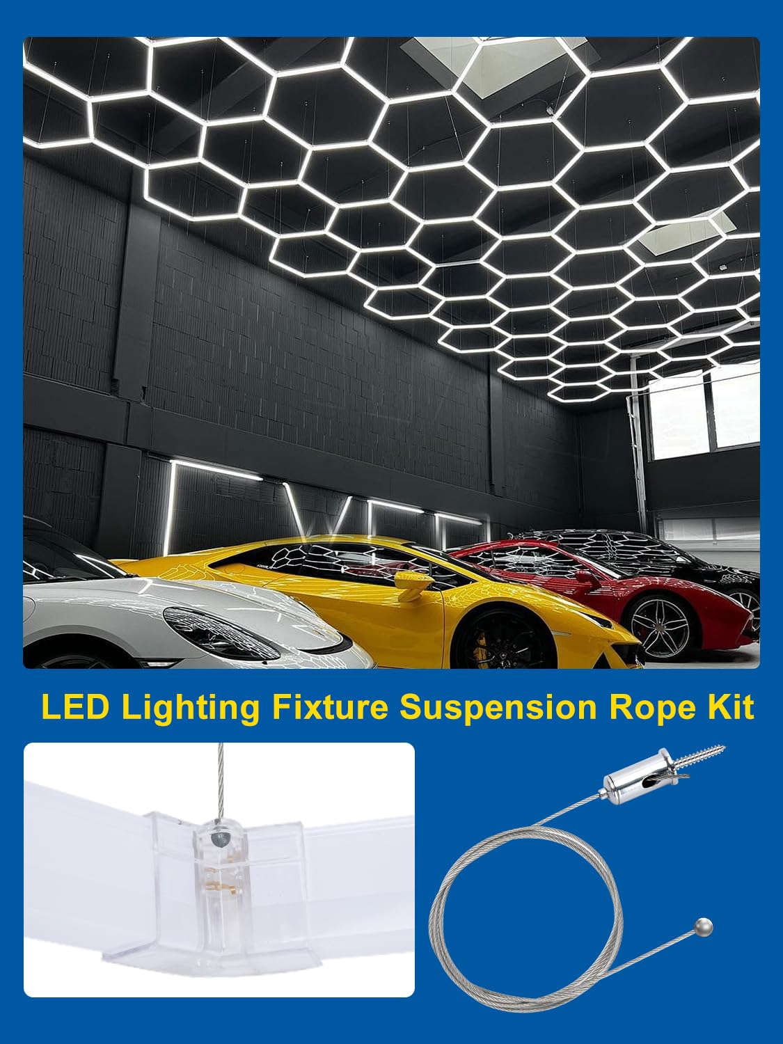 10-Pack 4FT/1.2m Hexagon Garage Lights Suspension Cables Kit — Amazon image 2