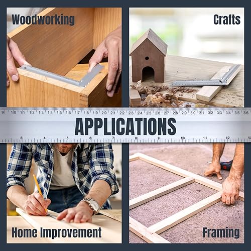 Vista 7 de POWERTEC L Square 3 piezas, prueba cuadrada, herramientas de medición de 90 grados con niveles de burbujas, cuadrado de maquinista para valla