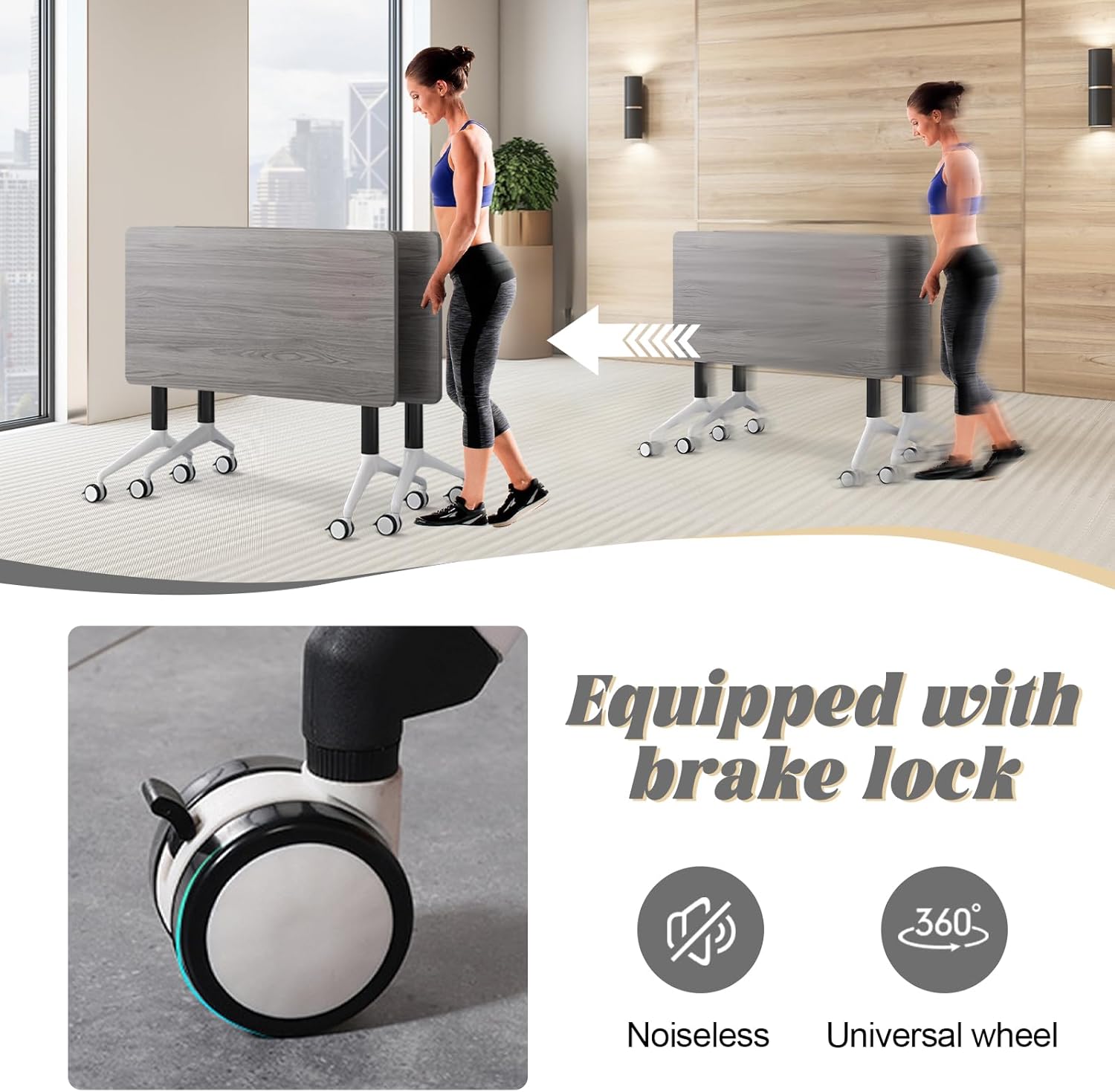 Conference Room Table,55.1'' Conference Tables with Wheels, Modern Foldable Wood Color Conference Meeting Training Table,Rectangular Seminar Tables Suitable for 2-10 People (Grey 6)