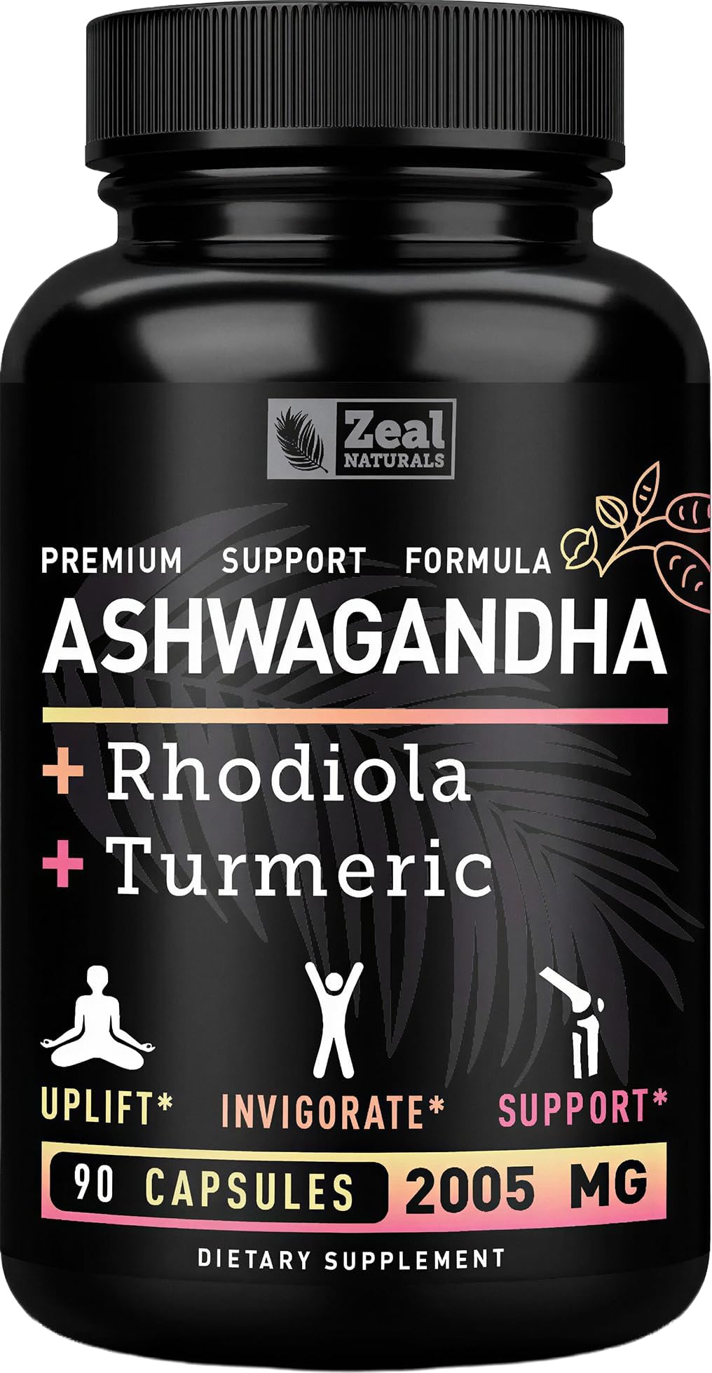 Zeal Naturals Adaptogenic Ashwagandha Complex | 2005mg, 90 Capsules | Organic Ashwagandha Root Powder + Rhodiola Rosea + Turmeric | 3-in-1 Stress Relief, Energy & Joint Support Supplement
