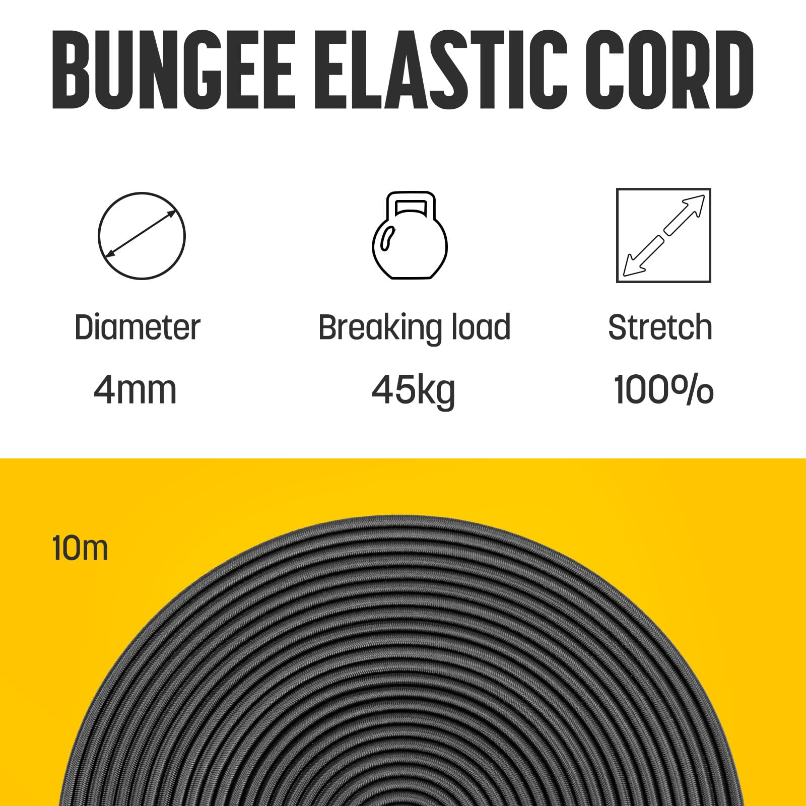 Kamu Synber Bungee Cord 4mm x 10m Elastic Shock Cord Bungee Rope for Tarpaulin Kayak, Tie Down, Camping, Black - Image 3