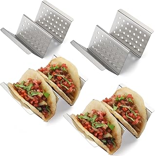 Taco Holders Stainless Steel Taco Holder Stands Set of 4 Each Taco Rack Holds 2 Soft & Hard Shell Tacos for Taco Rack, Taco Shell Holder, Taco Tray, Oven, Grill (4)