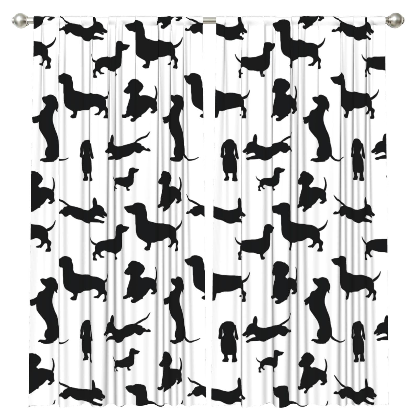 InOmak Dachshund Dogs Black, 2 Panels Window Curtains 52 x 84 Inch Blackout Curtains for Living Room Bedroom