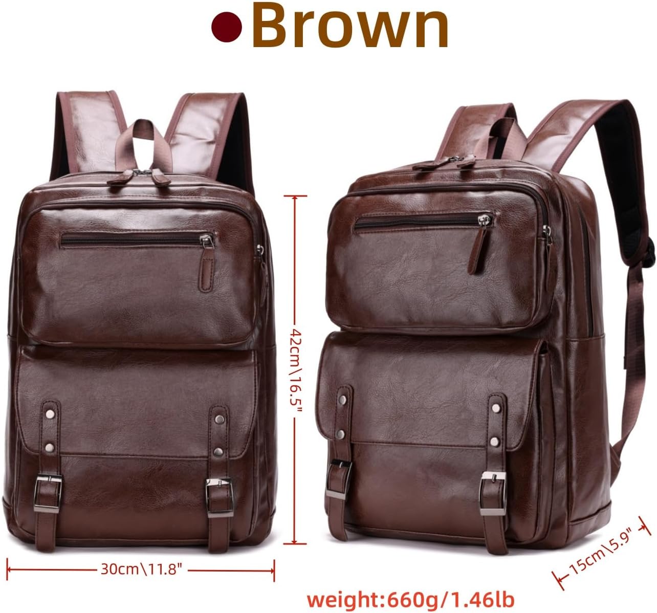 PU Casual Backpack,Men Women casual Leather laptop backpack,Daily commuter leather backpack,work bag (Brown) - Image 2
