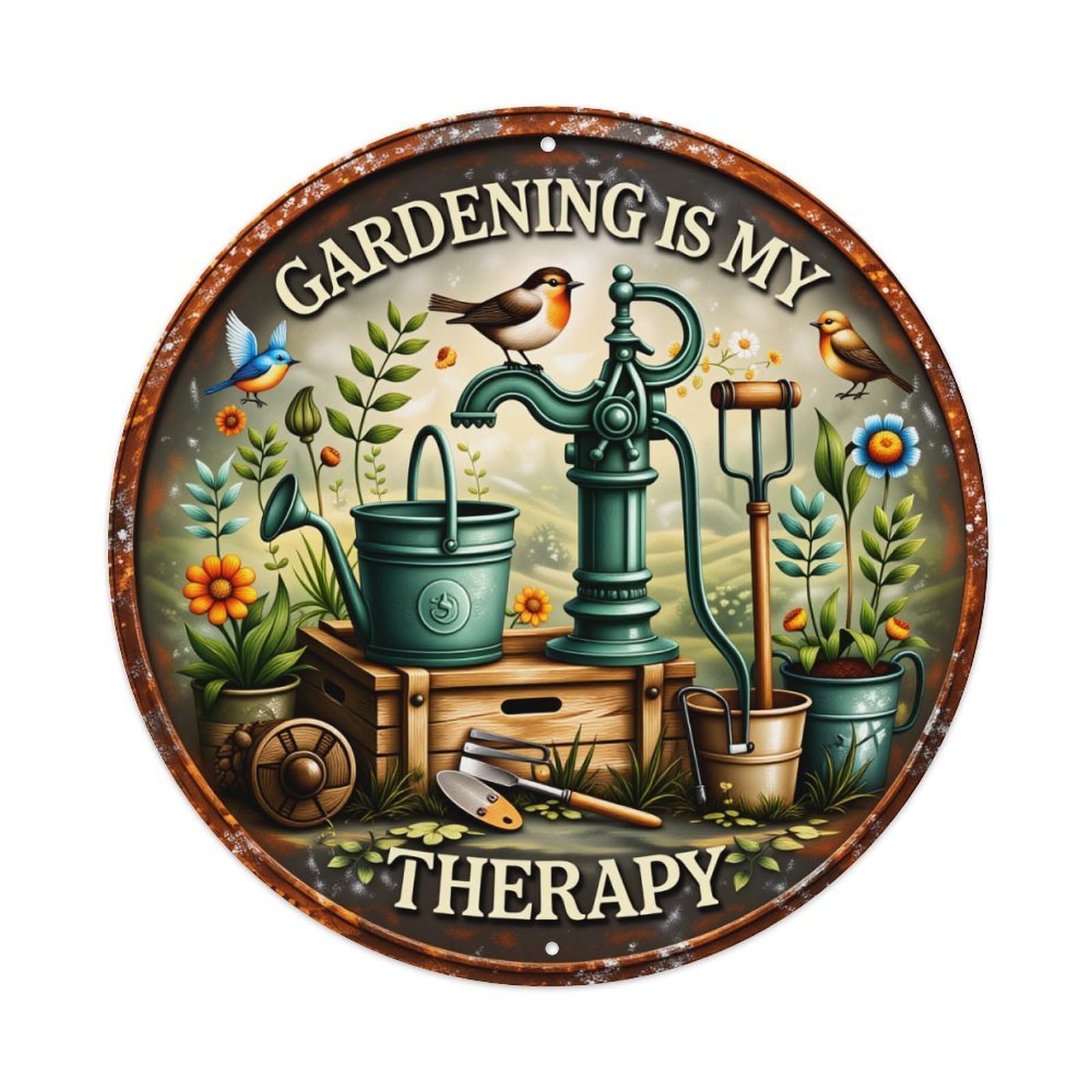 Gardening Is My Therapy Round Tin Sign Vintage Style Metal Sign Home Bar Garden Wall Plaque Decor Metal Poster 8x8 Inch