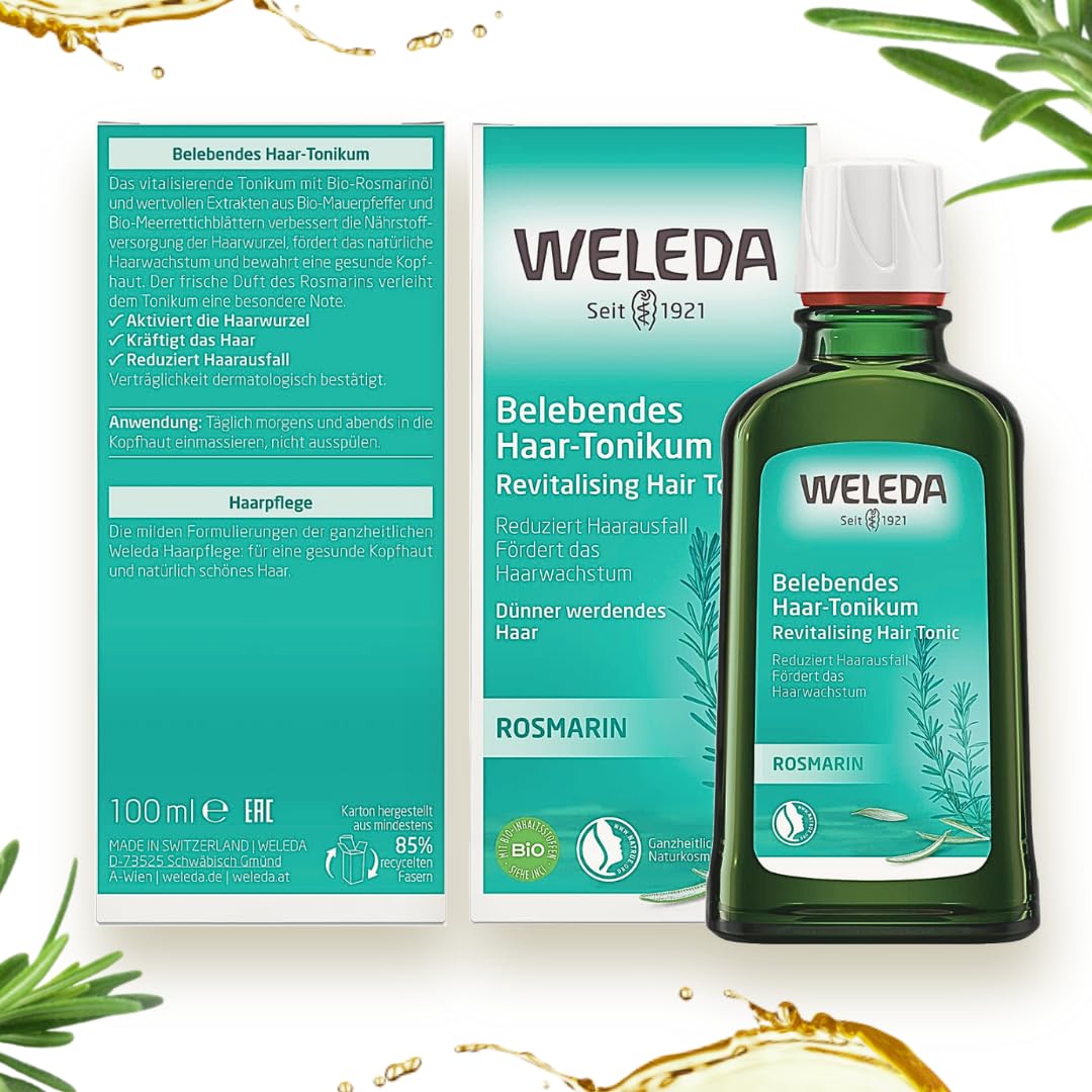 170 ml - Applicateur de racine de cheveux compatible avec WELEDA bio romarin cosmétique naturel - Tonique capillaire tonique à l'huile de romarin - Prévient la chute des cheveux (Vegan) 100ml