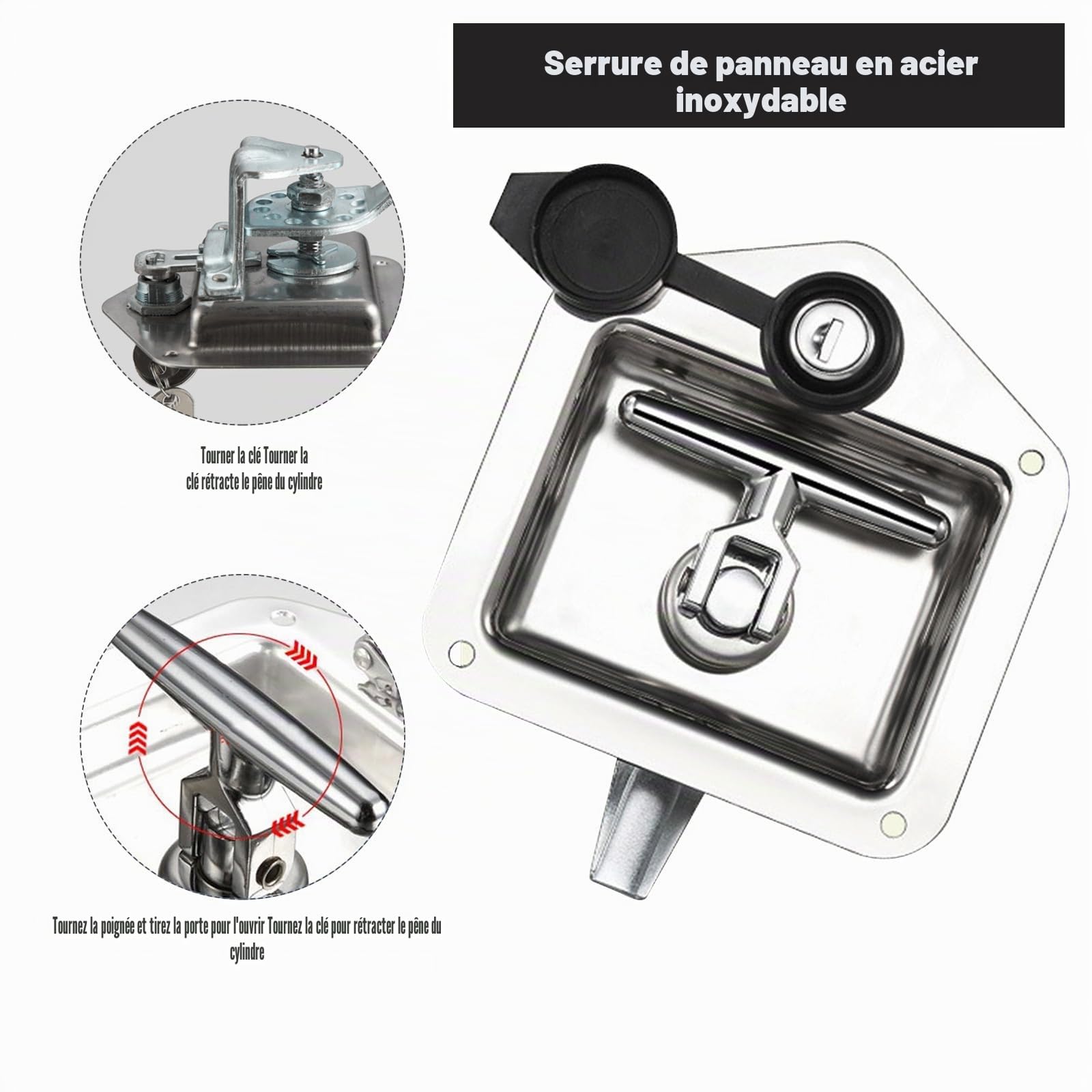 MENAYODA Lot de 2 outils de verrouillage pliable en forme de T en acier inoxydable avec 2 clés pour camion, remorque, camping-car