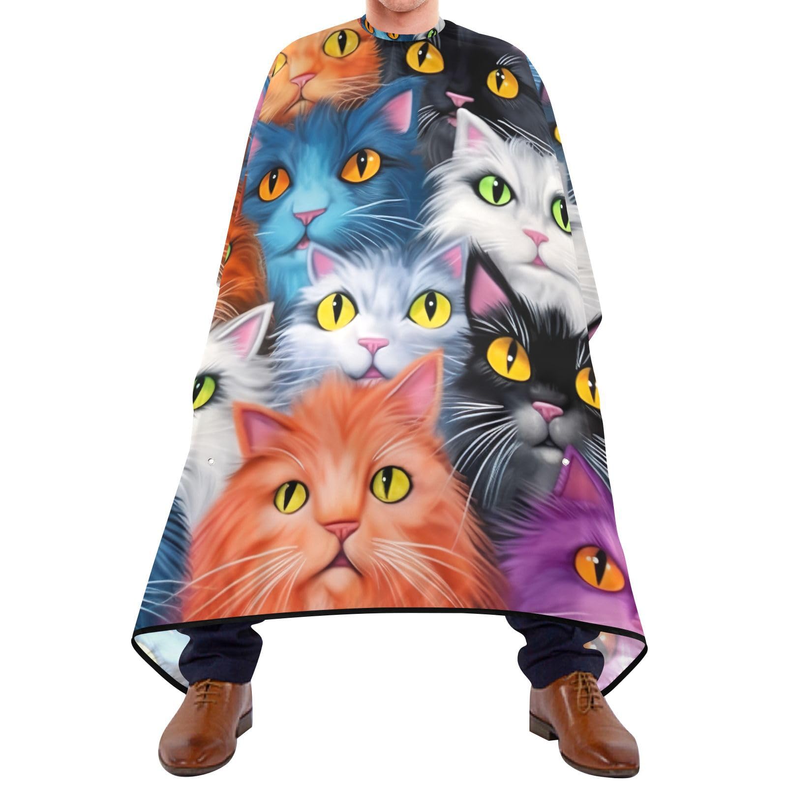 Hezely Funny Cats Colorful Hair Dye Cape, Barber Cape for Adults,Waterproof Salon Cape,Waterproof Hairdressing Styling Hair Cutting, 65