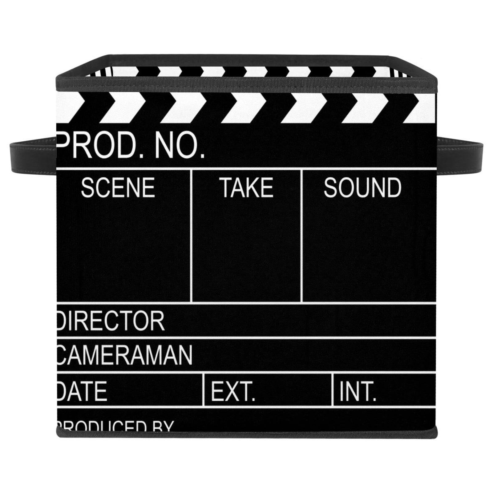 Boîte de rangement pliable noire en tissu style cinéma pour placard