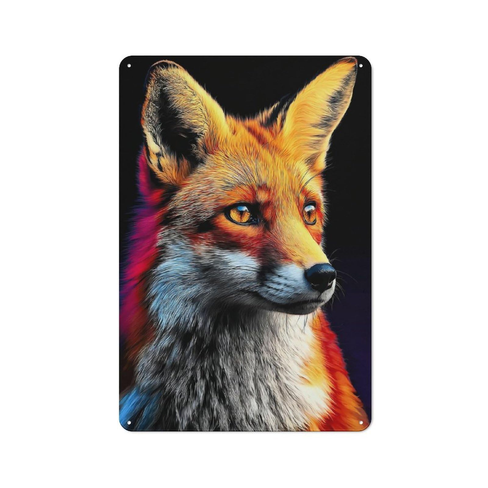 Junmoney Colorful Fox Portrait -5 Tin Sign 30X20cm With For Living Room Wall, Rustic Decor, For Living Room Decor Lovers
