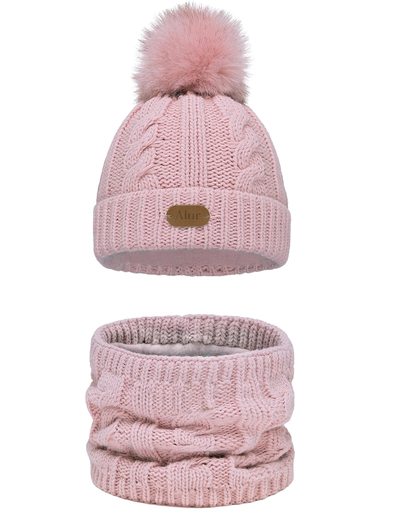 Alur Bonnet Fille et Garcon avec Pompon et Cache Cou Bebe - Ensemble Bonnet Echarpe Chaud et Universelle - Élastique en Douce Bonnet et Tour de Cou Enfant (A1)