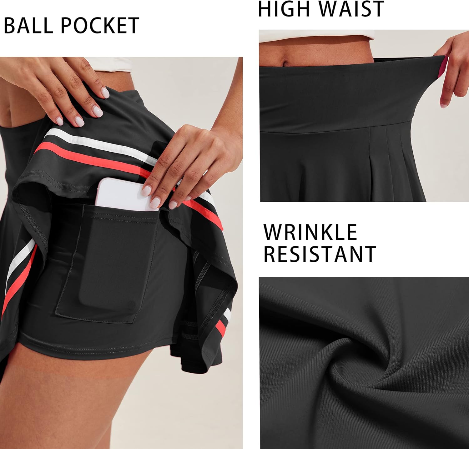 PINSPARK Pleated Tennis Skirt Womens Athletic Golf Skort Activewear Built-in Shorts Sport Outfits Workout Running Mini Skirts