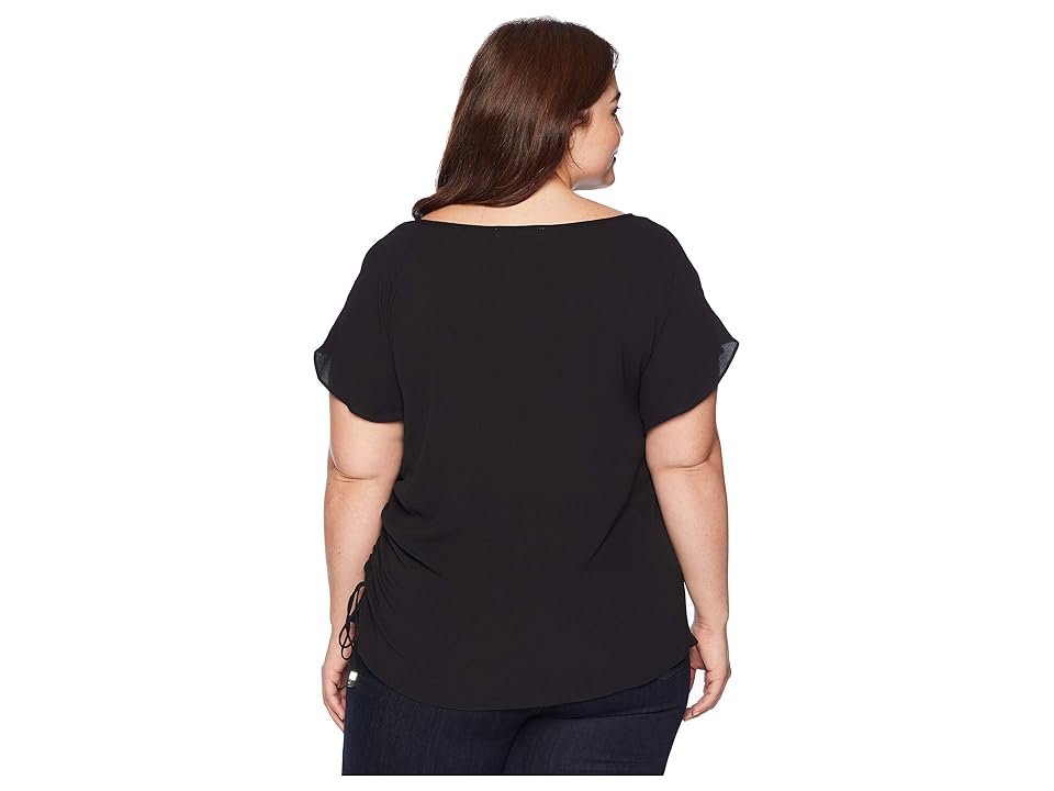 

MICHAEL Michael Kors Plus Size Side Draw String Top (Black/Silver) Women's Clothing