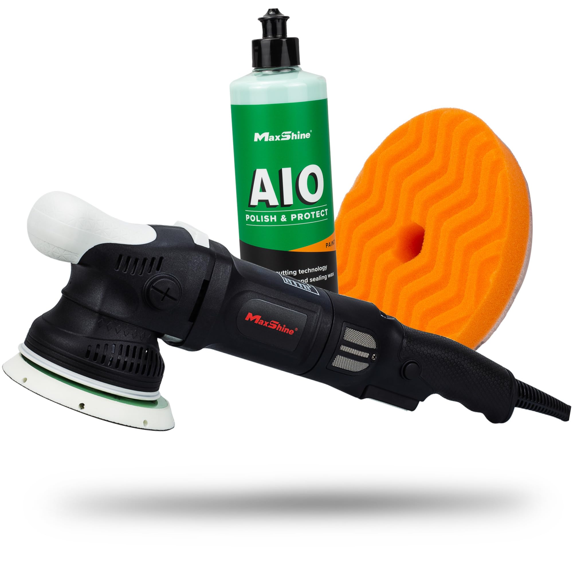 Maxshine M15 Pro Dual Action Polisher &amp; AIO Polish Kit – 15mm Long Throw 1000W Car Buffer with 5” Backing Plate, Variable Speed 2,500–5,000 OPM – Detailing Tool for Cars, Trucks, SUVs &amp; Boats