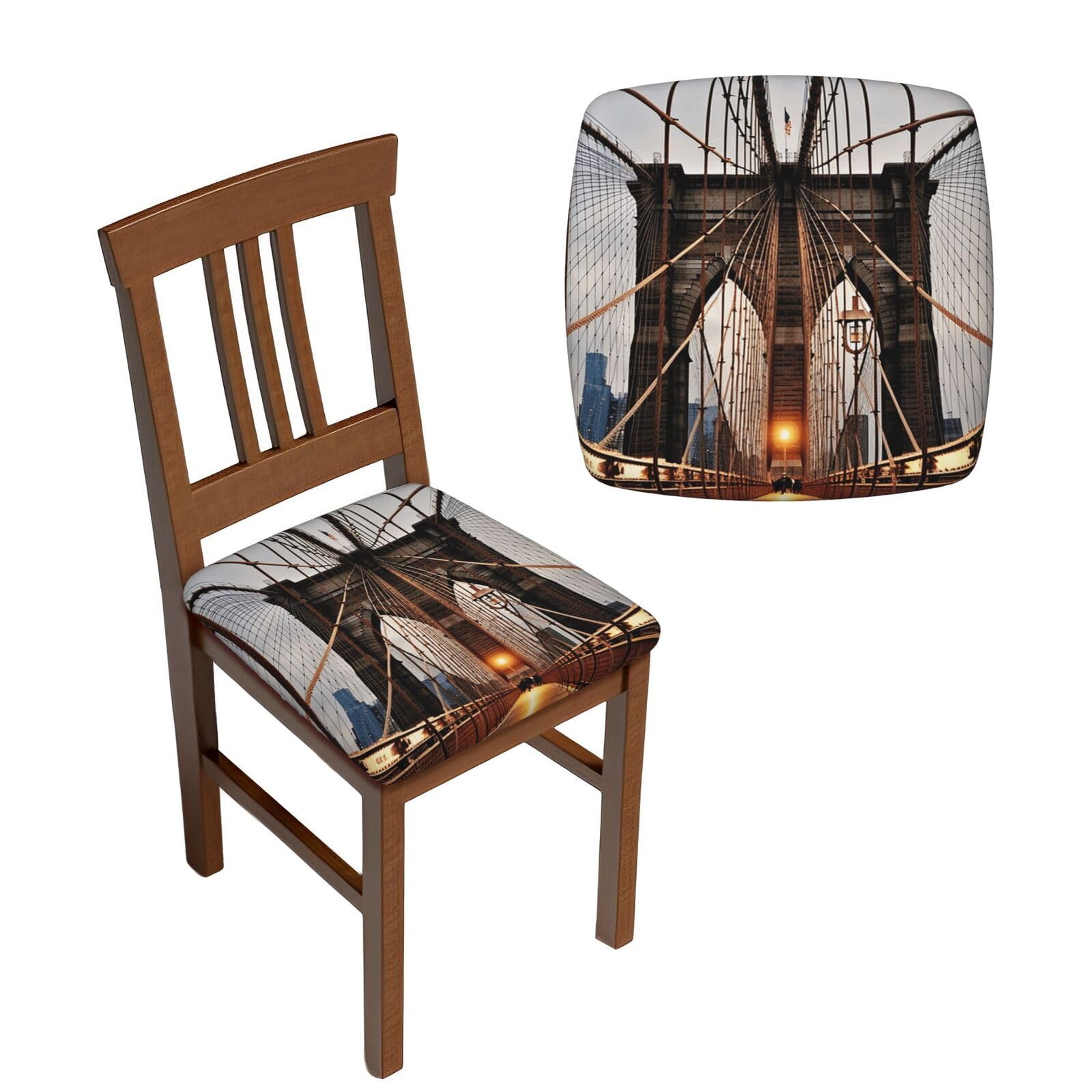 NONHAI 6PCS Dining Chair Seat Covers Set Photo of Brooklyn Bridge Stretch Removable Chairs Covers Washable Seat Cushion Slipcovers Protector for Dining Room Kitchen Chairs