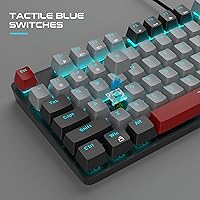 Vista 2 de MageGee - Teclado mecánico para juegos, nuevo teclado retroiluminado de 104 teclas con interruptores azules, teclado mecánico USB con cable