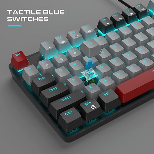 Miniatura 2 de MageGee Teclado mecánico para juegos, nuevo teclado retroiluminado azul de 104 teclas con interruptores azules, teclado mecánico de computadora con