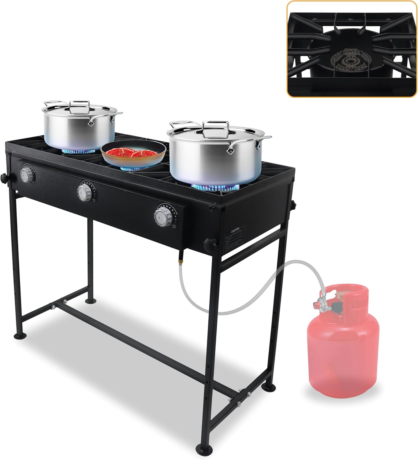 3 Burner Propane Stove -225,000 High btu Propane Burner Camping Stove, Carbon Steel 3 Burner Camp Stove Outdoor Stove Propane & CSA-Approved 0-20 PSI Regulator & Hose for Brewing & Making Maple Syrup
