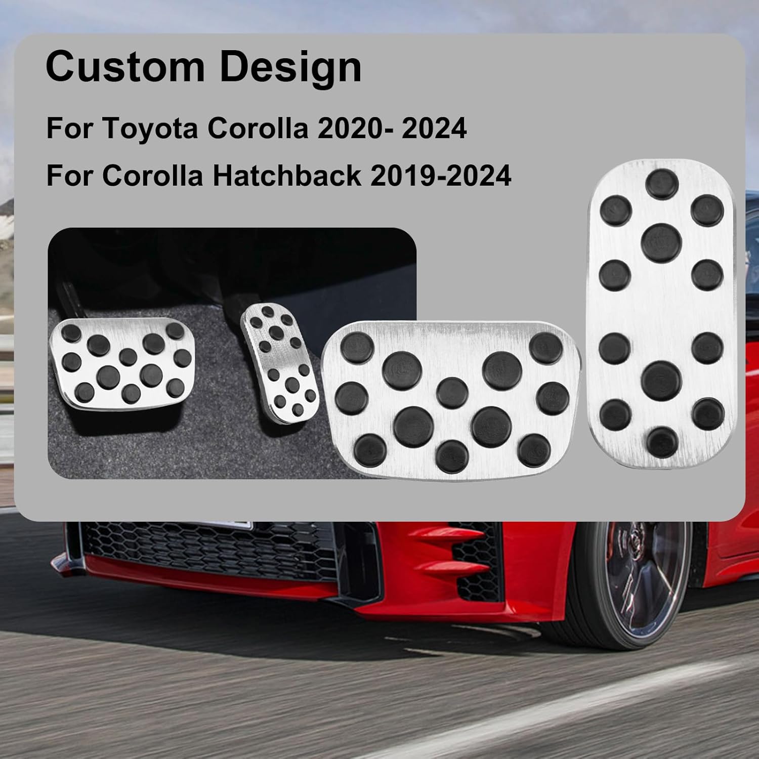 BOYUER 2PCS Anti-Slip No Drilling Aluminum Brake and Gas Accelerator Pedal Covers Foot Pedal Pads Kit For Toyota 2020-2026 Corolla,2019-2025 Corolla Hatchback(SILVER)