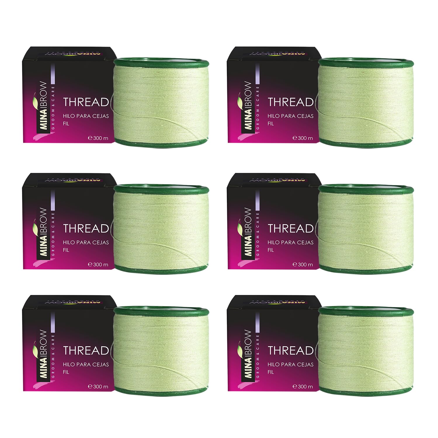 MINA iBROW Thread 1 Spool X 300m | Eyebrow Organic Cotton Thread |Tool for Upper Lip Chin Forehead Ibrow Hair Removal | for Perfect Eyebrow Sculpting | Pack of 6
