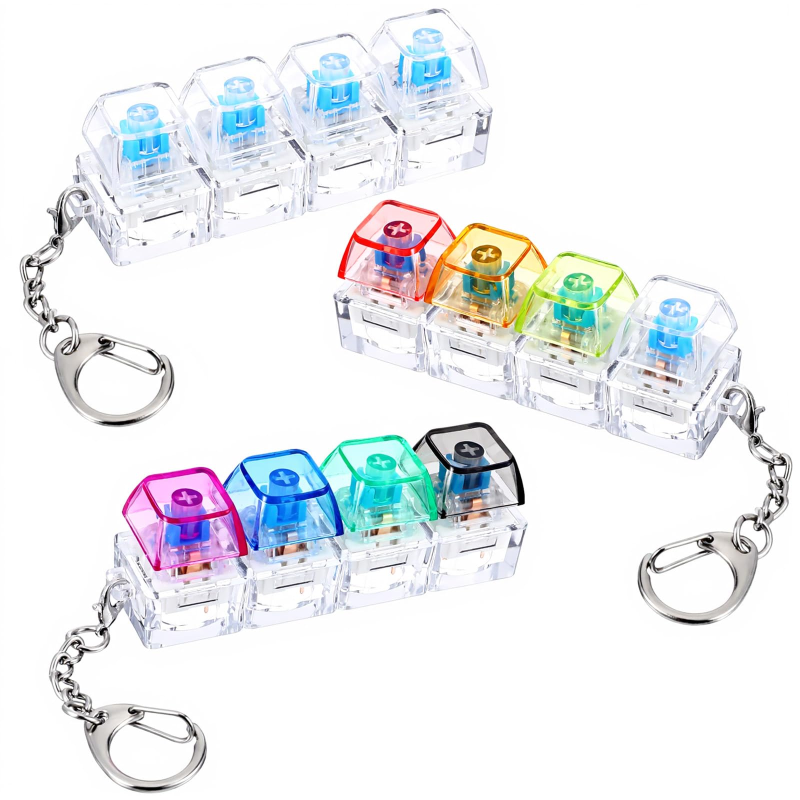 Klawiatura Fidget Toy, Klawiatura Fidget Brelok 4 w 1, Klawiatury dekompresyjne, przycisk zatrzaskowy, sensoryczna, zabawa, przycisk, antystres, prezenty łagodzące stres dla dorosłych, 3 szt