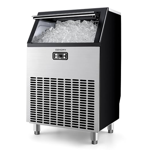 EUHOMY Commercial Ice Maker Machine, 100lbs/24H Stainless Steel, Freestanding Ice Maker.