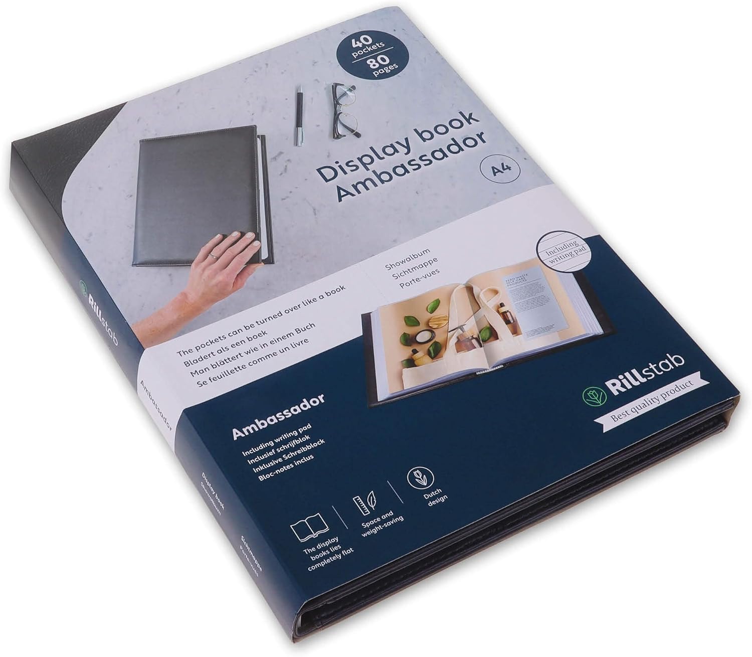 RI98014 Ambassadeur Display Book A4, 40 Pockets, Luxury Leatherlook, Black.